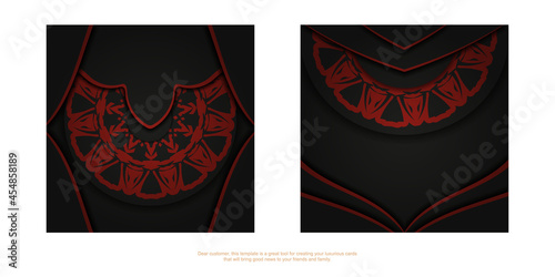 Vector BLACK colors postcard design with Greek ornament. Invitation card design with space for your text and patterns.