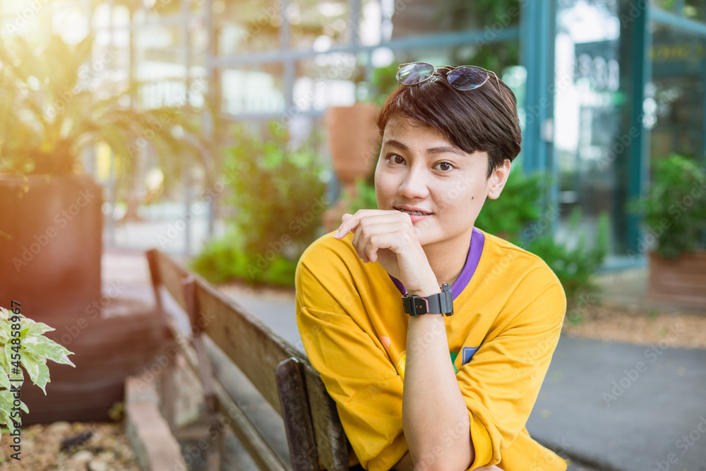 portrait LGBT women short hair or Asian shemale people Stock Photo