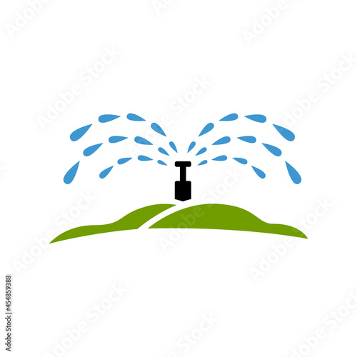 landscape irrigations system with droplet irrigation services lawn sprinkler logo design vector illustration