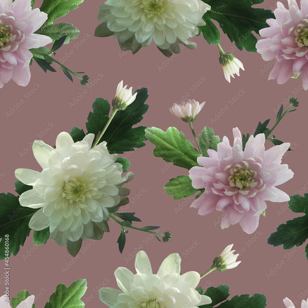 Photo and Digital Seamless Pattern with Nature Chrysanthemums Flowers. Photo and Digital Seamless Pattern with Nature Chrysanthemums Flowers.