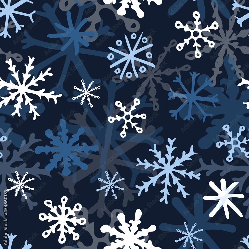 Seamless Pattern with Snowflakes on Dark Blue Background. Seamless Pattern with Snowflakes on Dark Blue Background.