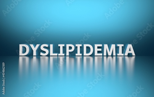 Medical scientific term Dyslipidemia written in white bold letters on blue background photo