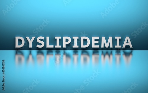 Medical scientific term Dyslipidemia written in white bold letters on blue background photo