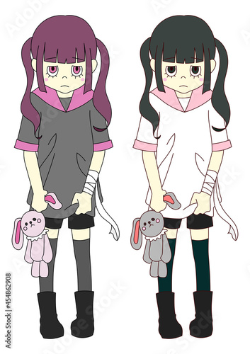 心を病んだメンヘラな女の子のベクターイラスト