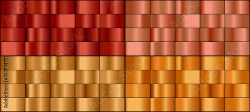 Vector set of gold and bronze metal gradients.