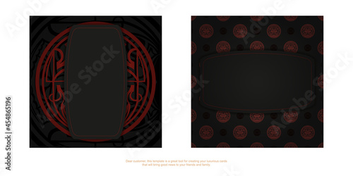 Template for print design background with luxurious patterns. Black banner template with Maori ornaments and place for your logo and text.
