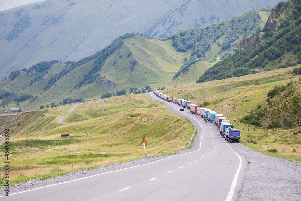 Large group of the trailers on the highway. Large group of the trailers on the highway.