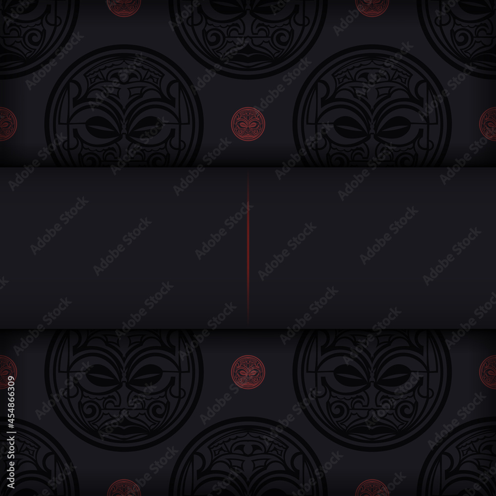 Vector design postcard BLACK colors with a Maori ornament mask. Vector invitation card with place for your text and patterns.