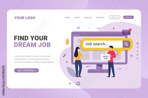 Landing page template job search from internet for unemployed design concept