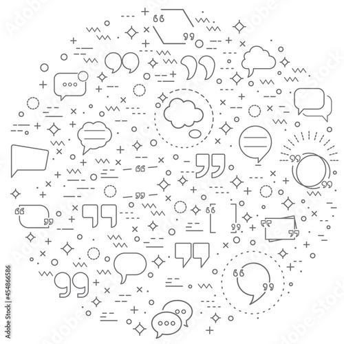 Simple Set of Quotes and speech bubble Related Vector Line Illustration. Contains such Icons as messages, chat, quotation, pop-up, speech, chat, dialogue and Other Elements.