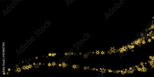 Falling Snow flakes golden pattern Holiday Vector