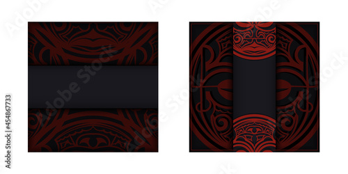 Preparing invitation card with place for your text and patterns.Vector Vector Template for printable design postcards in BLACK colors with a mask of Maori patterns.