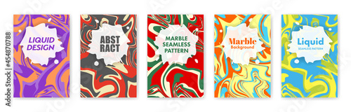 サイケデリックなマーブル模様　シームレスパターン　デザインテンプレート　ベクターイラストセット