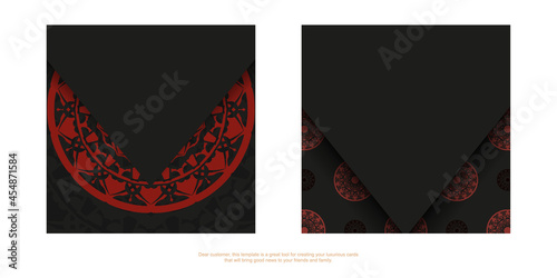 Vector Ready to print postcard design BLACK colors with greek patterns. Vector Template of invitation card with a place for your text and LUXURY ornaments.