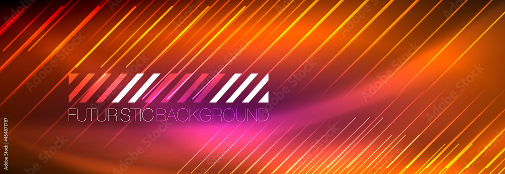 Neon glowing lines, magic energy and light motion background. Vector wallpaper template Neon glowing lines, magic energy and light motion background. Vector wallpaper template