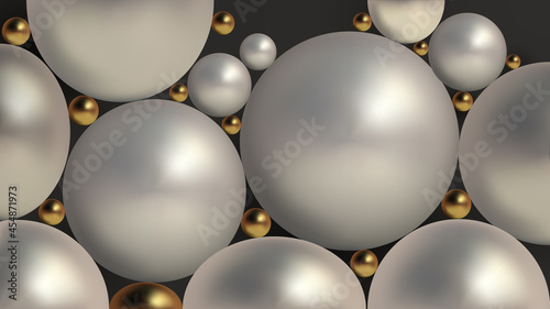 Trendy abstract poster with abstract 3d spheres on soft dark background. Vector concept with modern pattern. Abstract 3d geometric background.