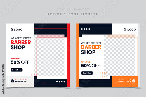 barbershop social media post design and Editable minimal banners.