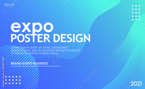 Abstract blue expo poster design template with circles for social network concept and business promotion. Vector