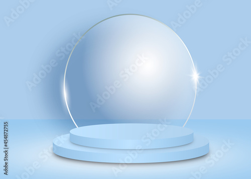 Background vector 3d blue rendering with stage product and minimal blue wall scene