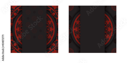 Vector Ready-to-print postcard design BLACK colors with Greek ornaments. Invitation template with space for your text and LUXURY patterns.