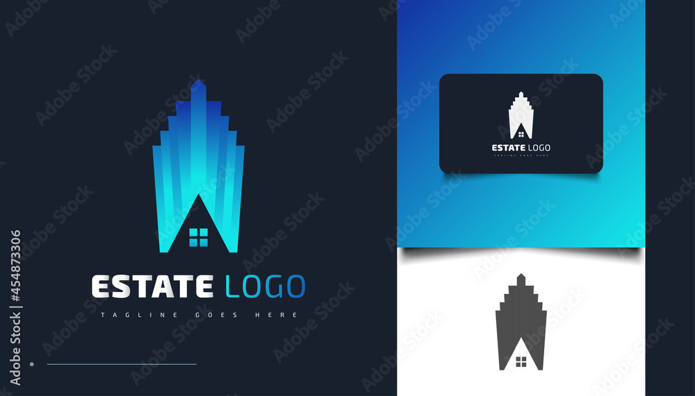 Modern and Futuristic Real Estate Logo Design in Blue Gradient. Construction, Architecture or Building Logo Design Template