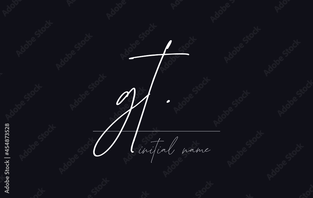 Stylish and elegant letter GT with dark blue background signature logo for company name or initial Stylish and elegant letter GT with dark blue background signature logo for company name or initial