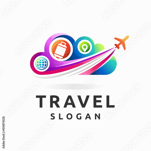 travel logo with cloud and airplane concept