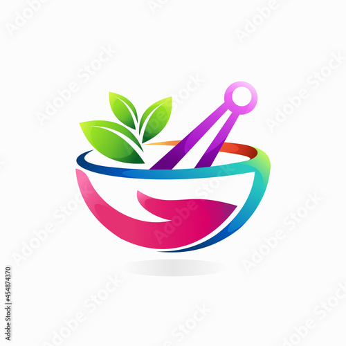 mortar and pestle logo with gradient color concept