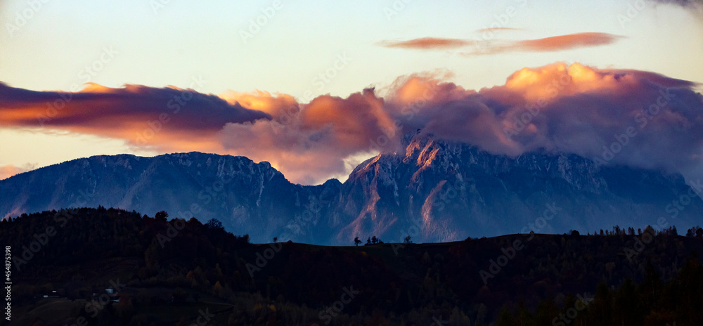 Piatra Craiului mountain at sunrise. 