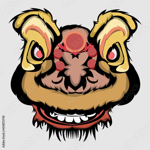 Chinese guardian lion art cartoon angry face design protector logo template icon