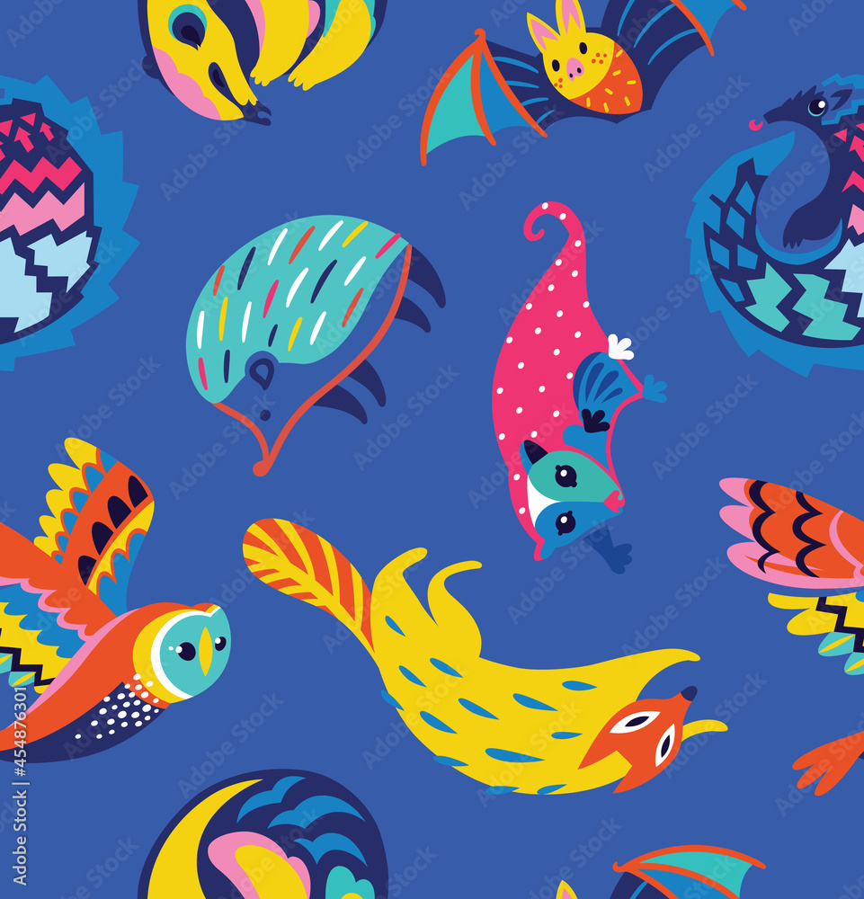 Obraz premium Seamless pattern with nocturnal animals. Vector illustration
