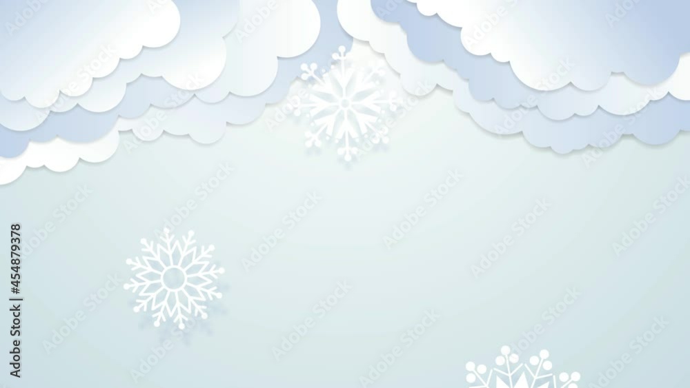 Winter is coming, animated background. A cold Christmas with snowfall and cloudy sky. 2D animation. Seamless 4k footage