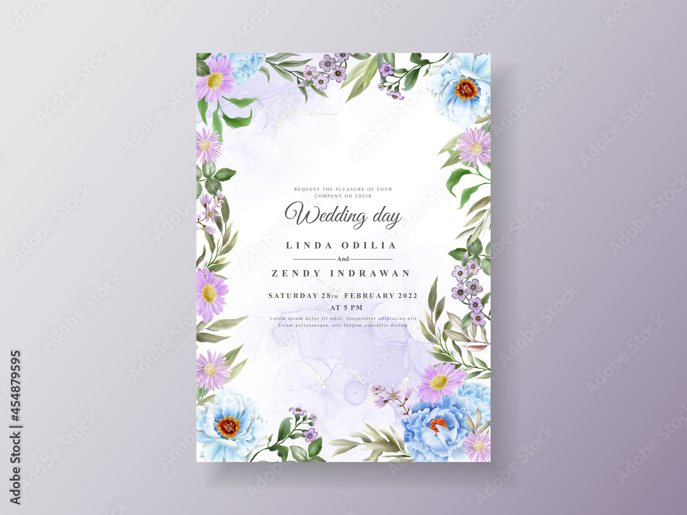 romantic floral hand drawn wedding invitations template