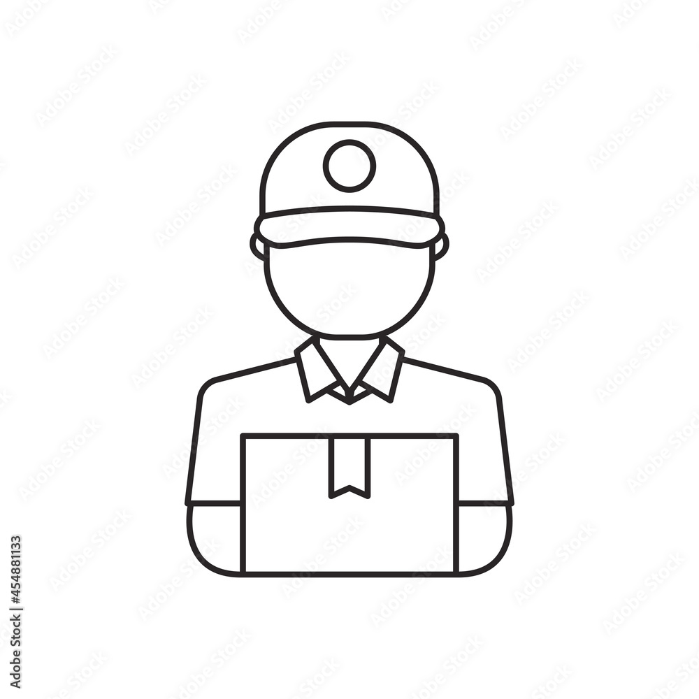 Delivery guy vector in simple line design isolated on white background suitable for icon