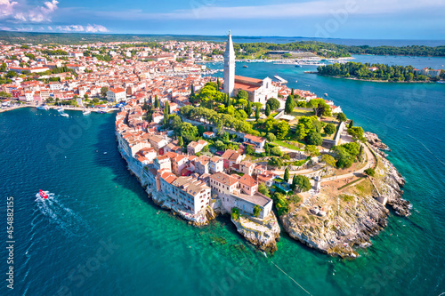 Town of Rovinj historic peninsula aerial view, famous tourist destination in Istria photo
