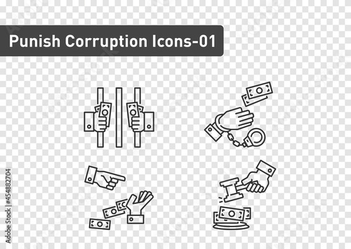 Corruption and punishment outline icon set isolated on transparency background ep01