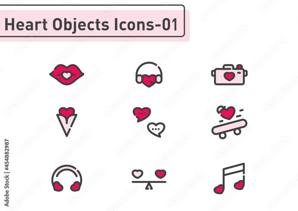Heart objects filled line icon set isolated on white background ep01 Heart objects filled line icon set isolated on white background ep01