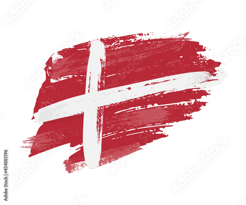 Denmark flag from paint brush stroke, brushstroke Scandinavian nation grunge sticker photo