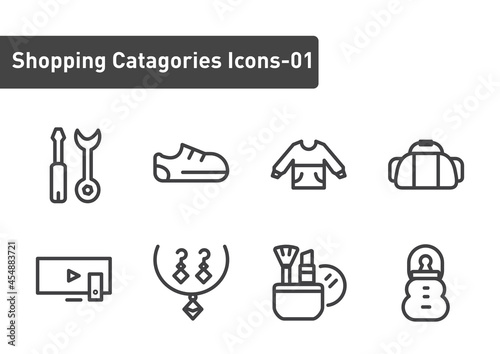 Shopping categories elements outline icon set isolated on white background ep01