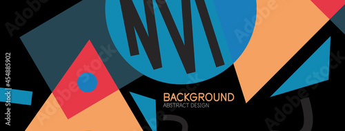 Abstract background. Blocks, lines, triangles, circles composition. Techno or business concept for wallpaper, banner, background, landing page