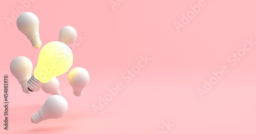 Minimal light bulb on isolated background, Trendy 3d rendering. © SRENStock