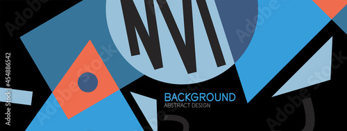 Abstract background. Blocks, lines, triangles, circles composition. Techno or business concept for wallpaper, banner, background, landing page
