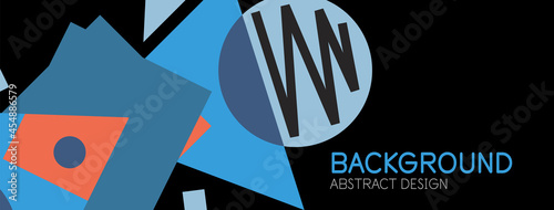 Abstract background. Blocks, lines, triangles, circles composition. Techno or business concept for wallpaper, banner, background, landing page