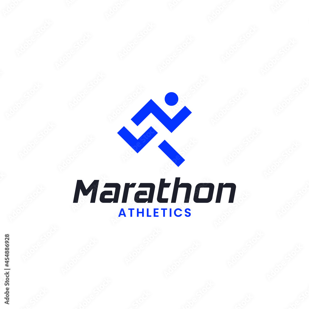 Fototapeta premium Simple Minimal Marathon Running Jogging Logo Design Template. Suitable for Sports Event Fitness Gym Athlete Apparel Trainer Shop Business Company Brand App Logo Design.