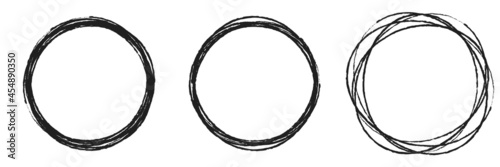 Hand drawn, sketch, scribble, doodle circles. Grungy, grunge stain circular and radial lines. Circles drawing set