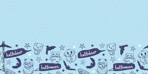 Vector blue halloween bats toys seamless pattern