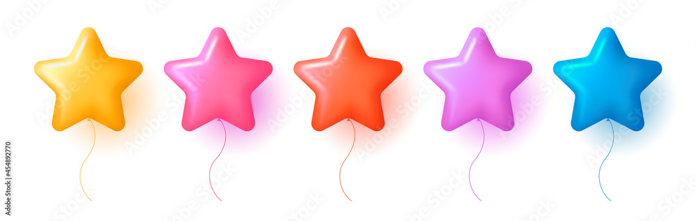 Obraz premium Set of 3d star shaperd air balloons in different colors
