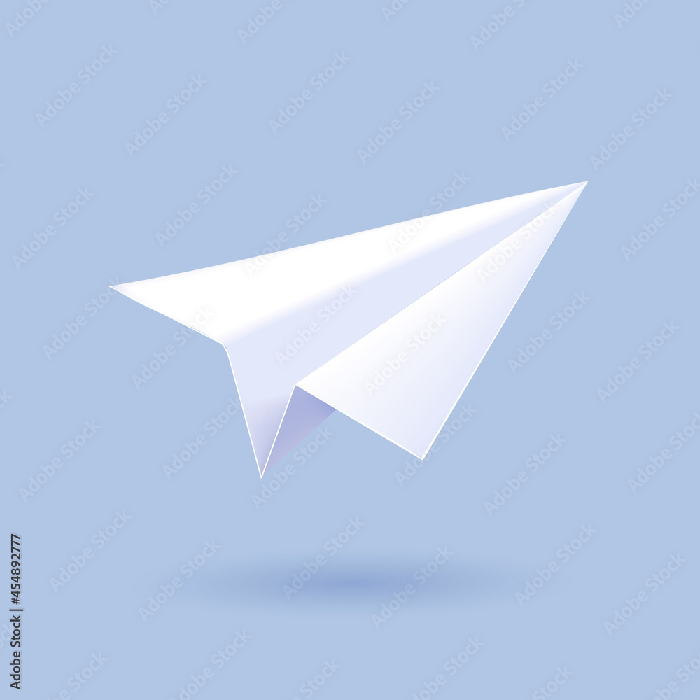 custom made wallpaper toronto digitalPaper plane 3d icon illustration, white paper folded into shape on light blue backdrop