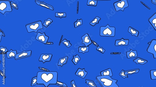 Blue heart icons on blue background.
Toon style illustration for background.
 photo