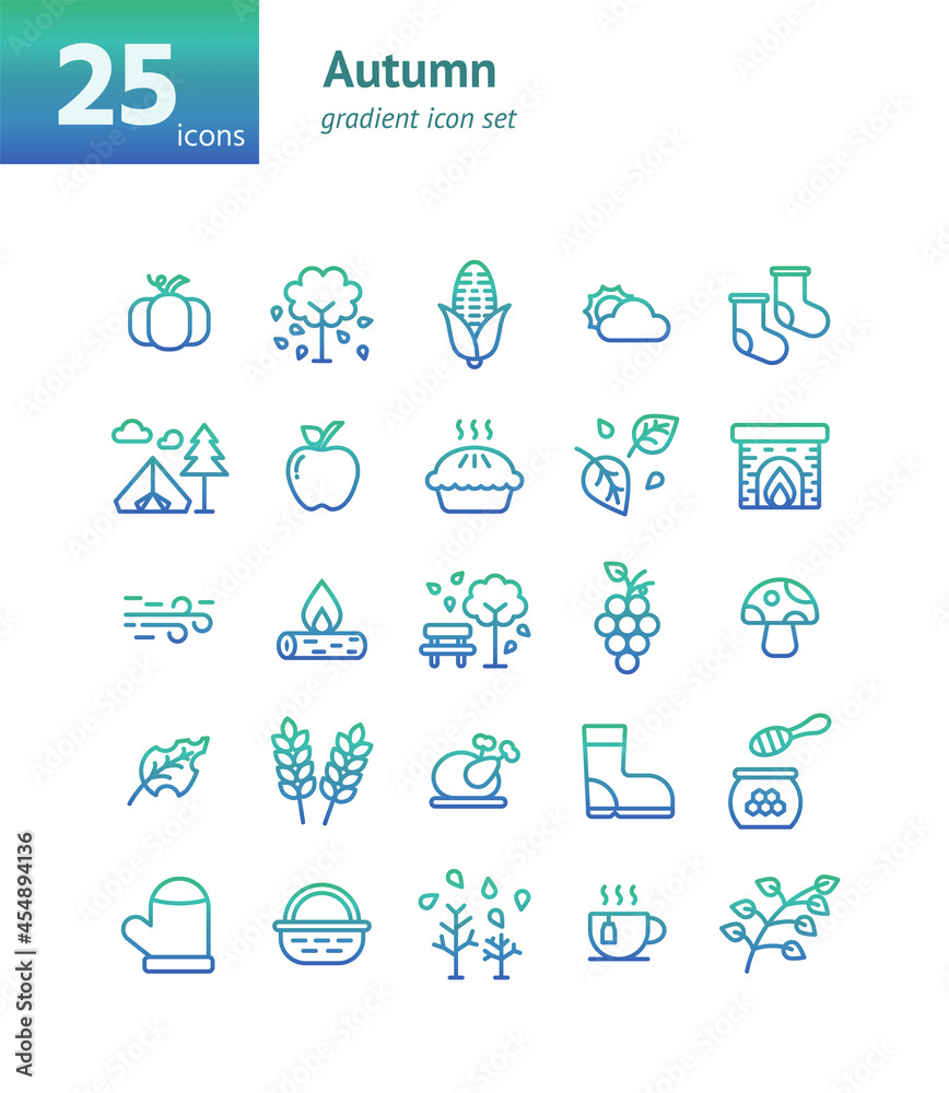Autumn gradient icon set. Vector and Illustration.